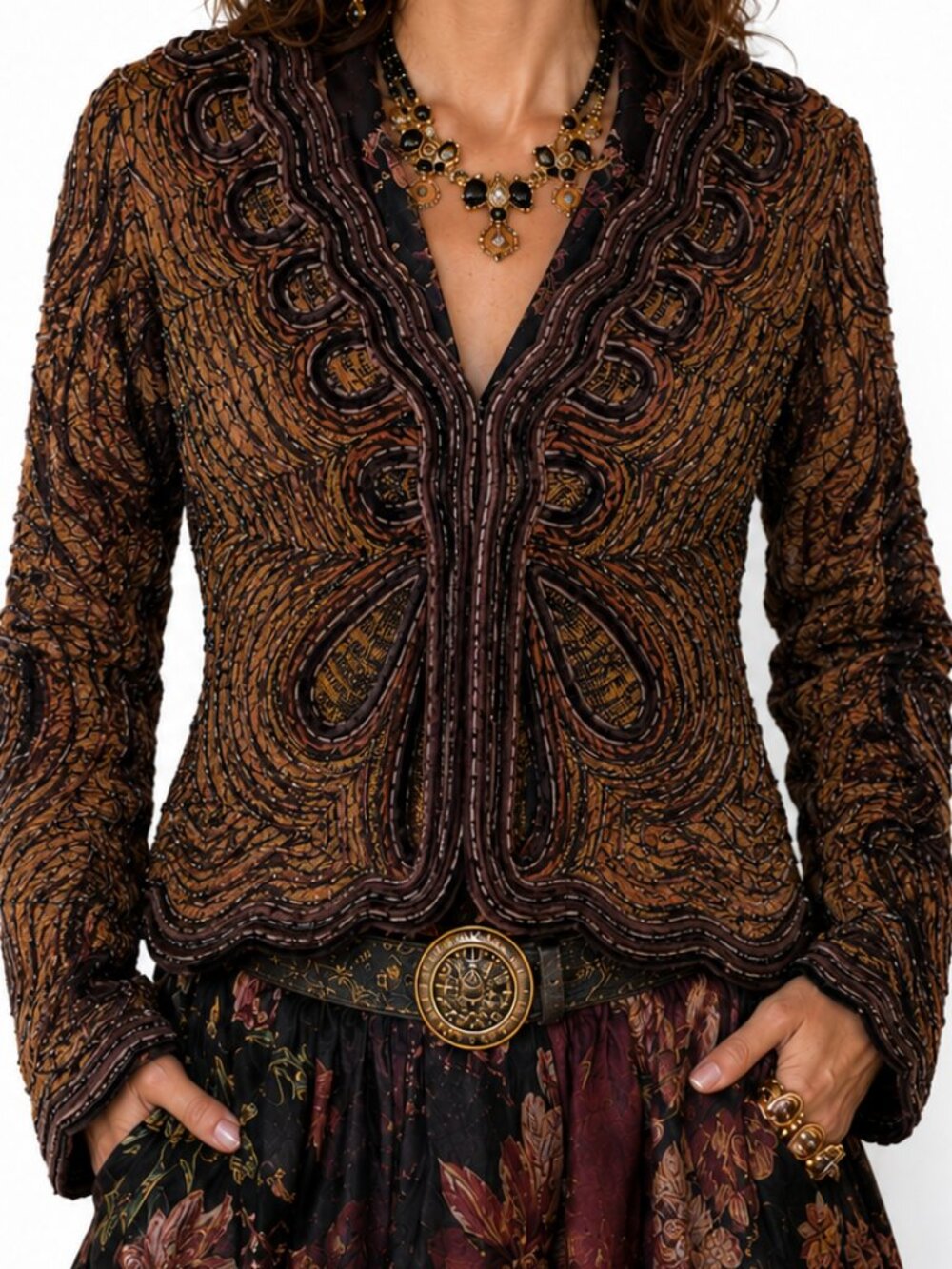 Obstinee by Ika Vintage Velvet Jacket Large Brown Art to Wear Artsy Maximalist